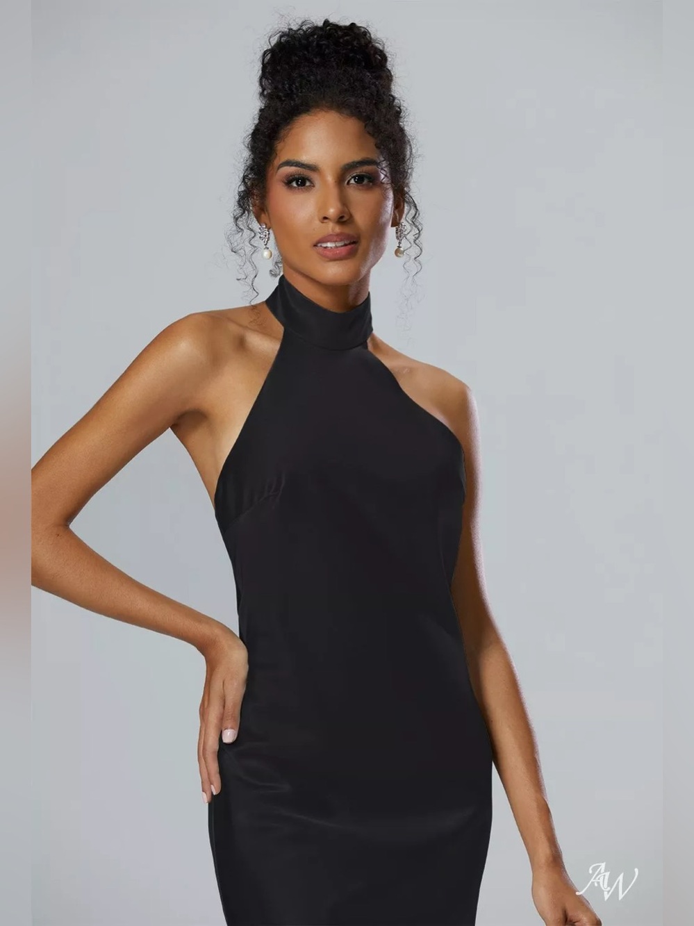 Black Halter Maxi Dress with High Neck - Picture 3 of 3